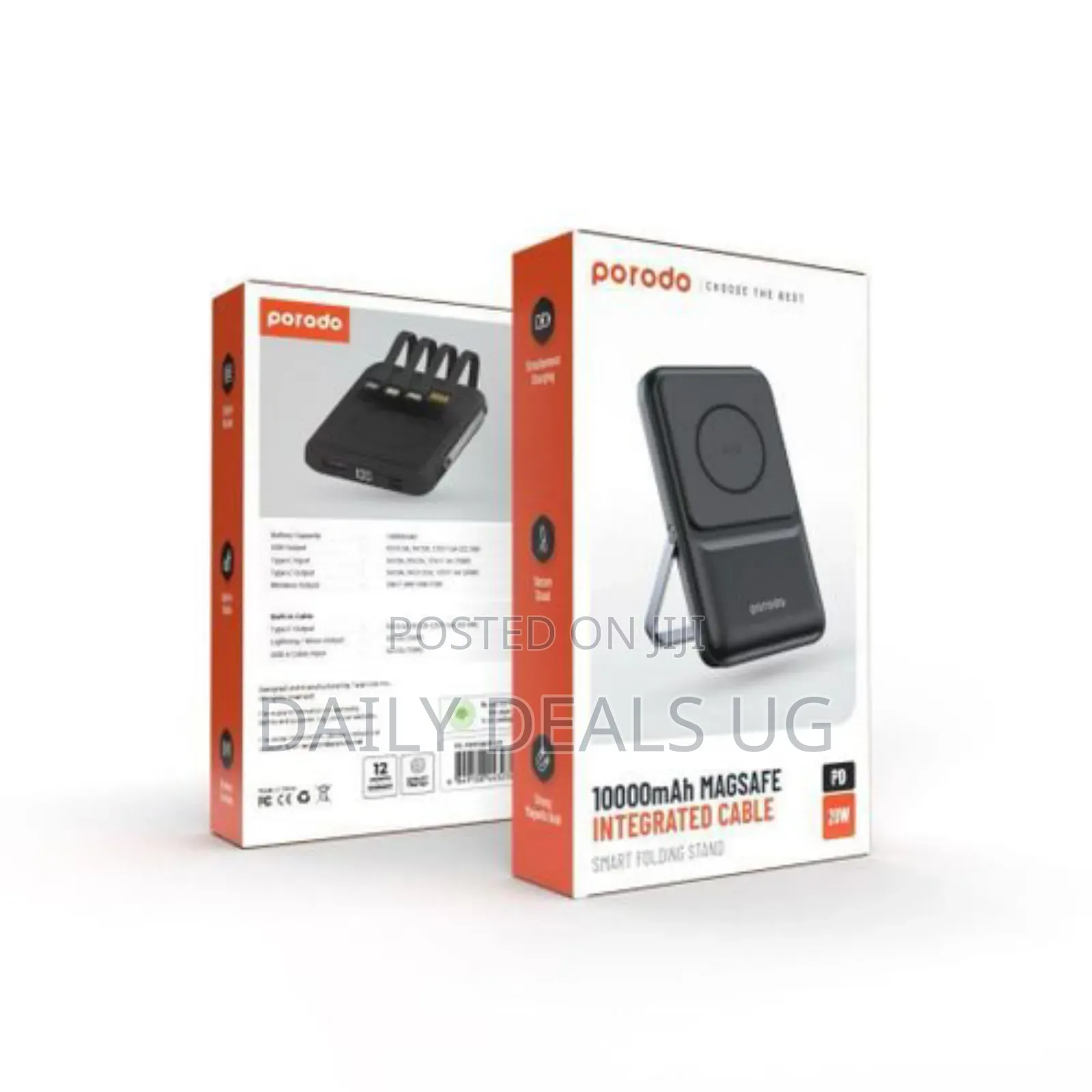 Porodo 10000mah Magsafe Intergrated Cable Powerbank - Black