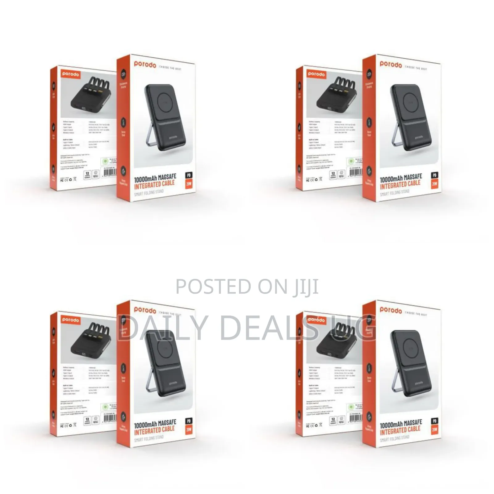 Porodo 10000mah Magsafe Intergrated Cable Powerbank - Black