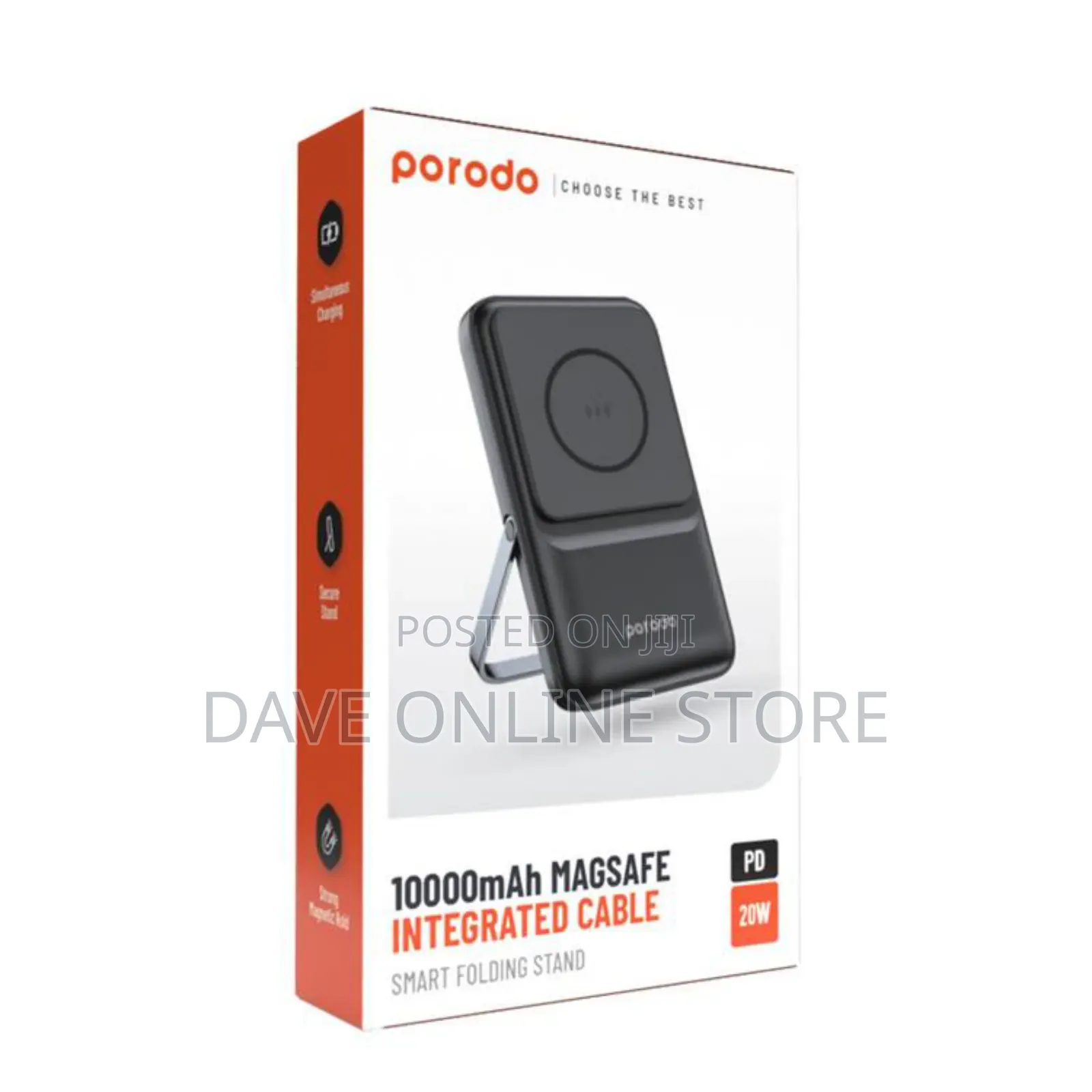 Porodo 10000mah Magsafe Power Bank Stand Attach - Black