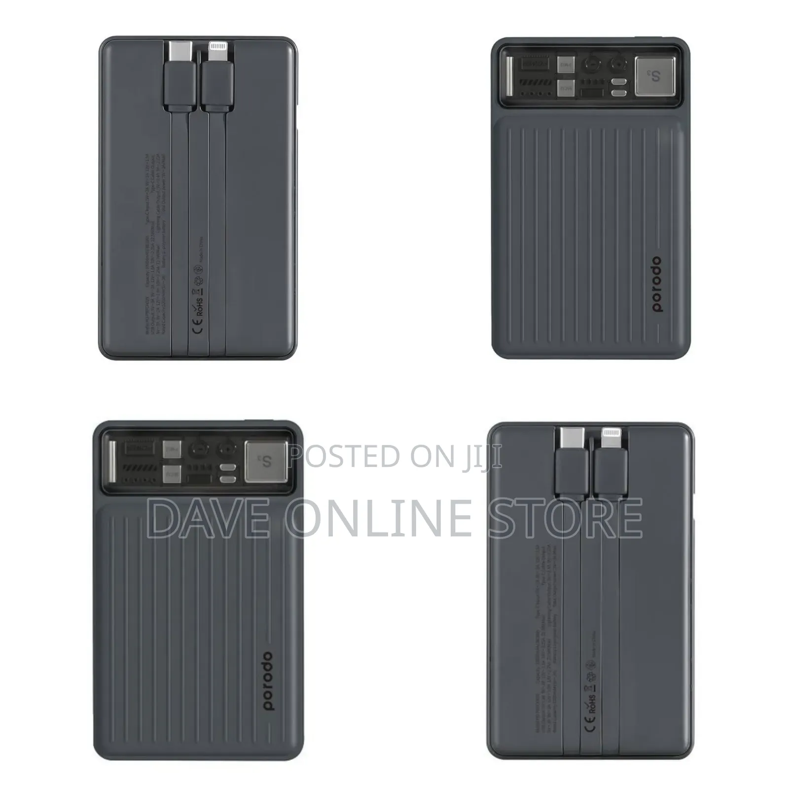 Porodo 10000mah Power Bank With Built-in Type-C - Black