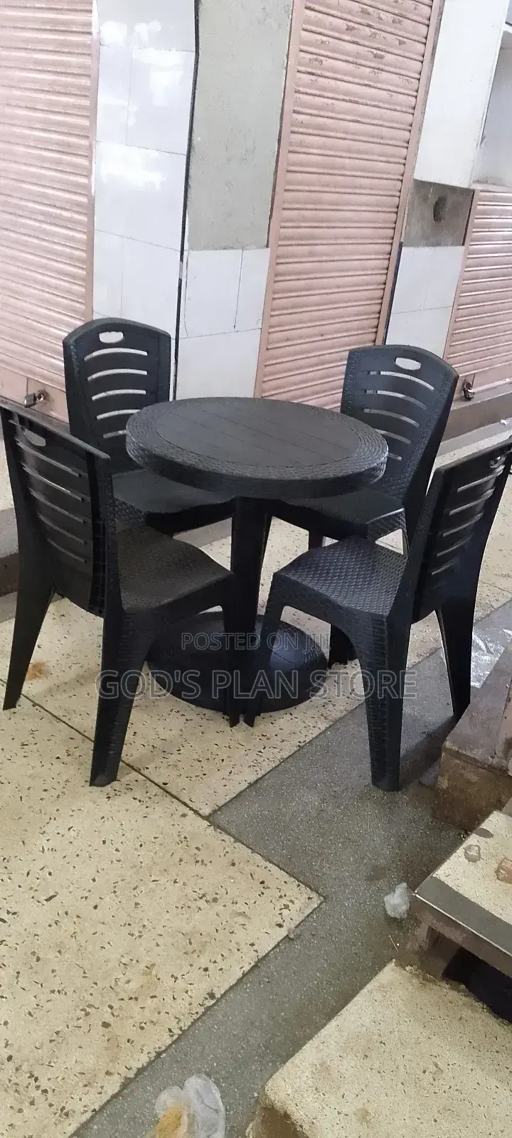 Plastic Round Table and Chairs (Black)