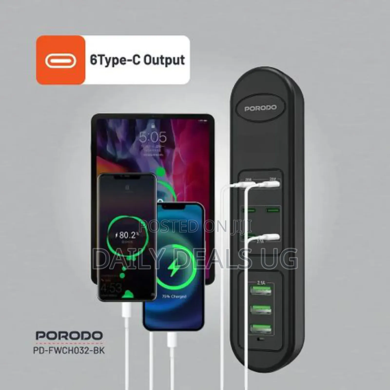 Porodo 50w Multi-Port Usb Charging Hub - Black