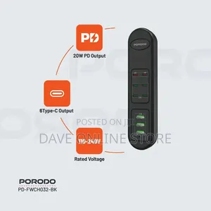 Porodo 50w Multi-Port Usb Charging Hub 6 Port Usb-C - Black