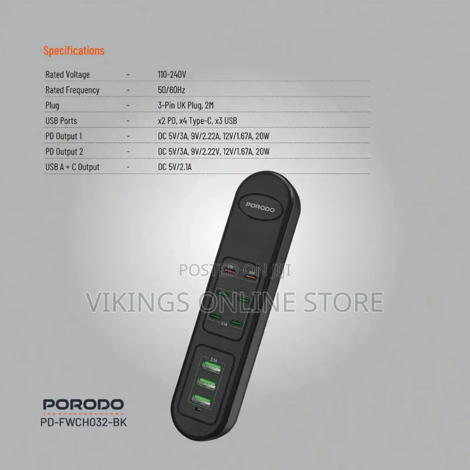 Porodo 50w Multi-Port Usb Charging Hub - 9-Port Fast Charger