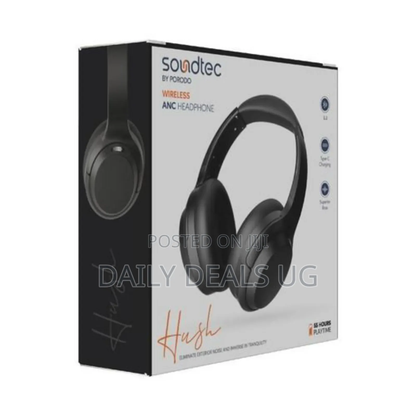 Porodo Soundtec Hush Wireless Over-Ear Anc Black