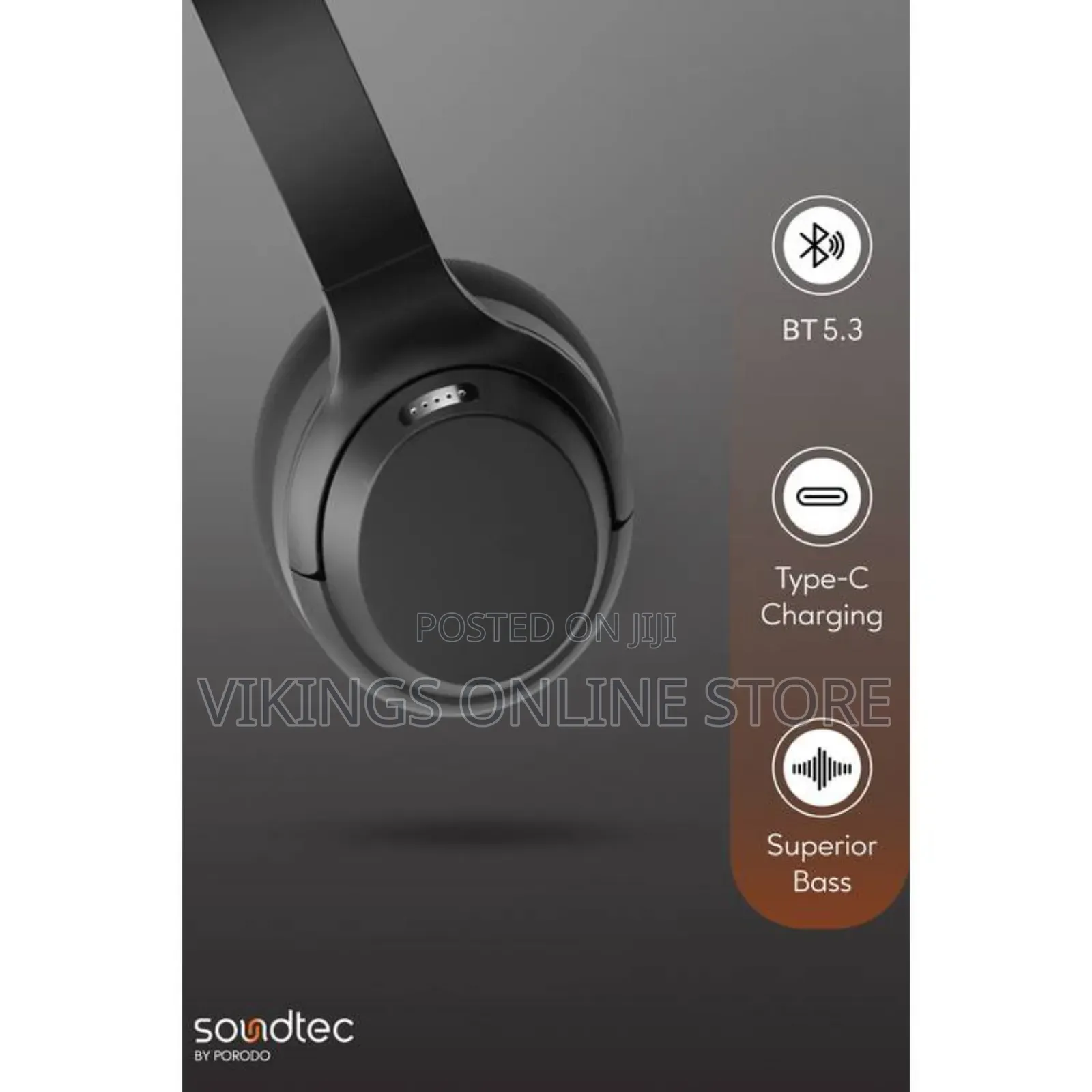 Porodo Soundtec Hush Wireless Anc Headphone - Black