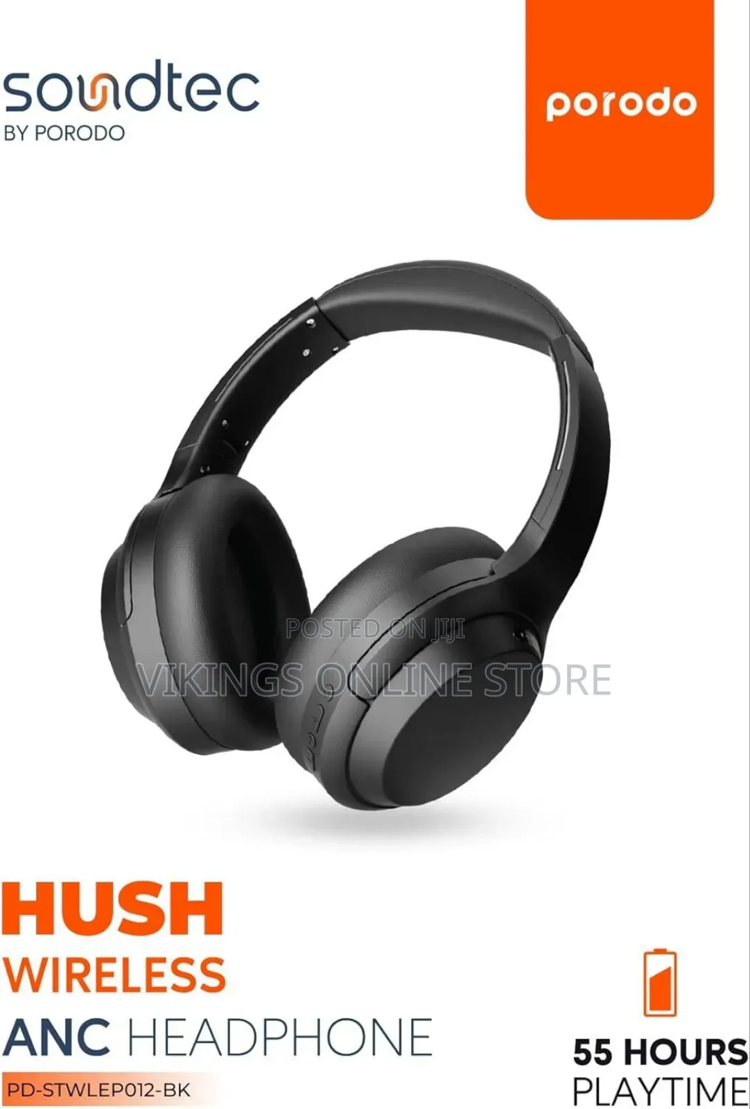 Porodo Soundtec Hush Wireless Anc Headphone - Black