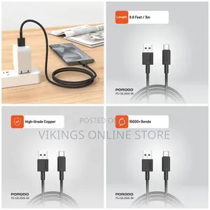 Porodo Usb a to Lightning PVC Cable 3m, 480mbps