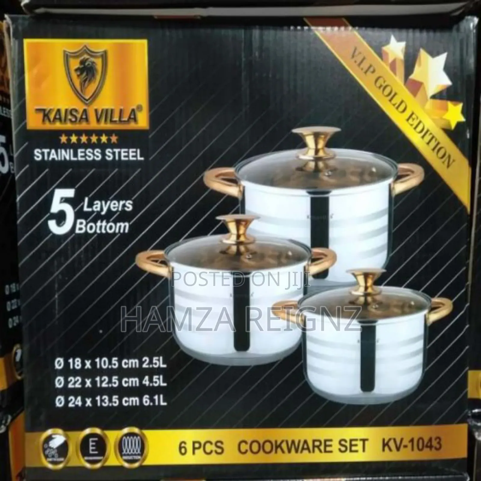 3pcs Set Stainless Steel 5-layer Bottom Soup Pot