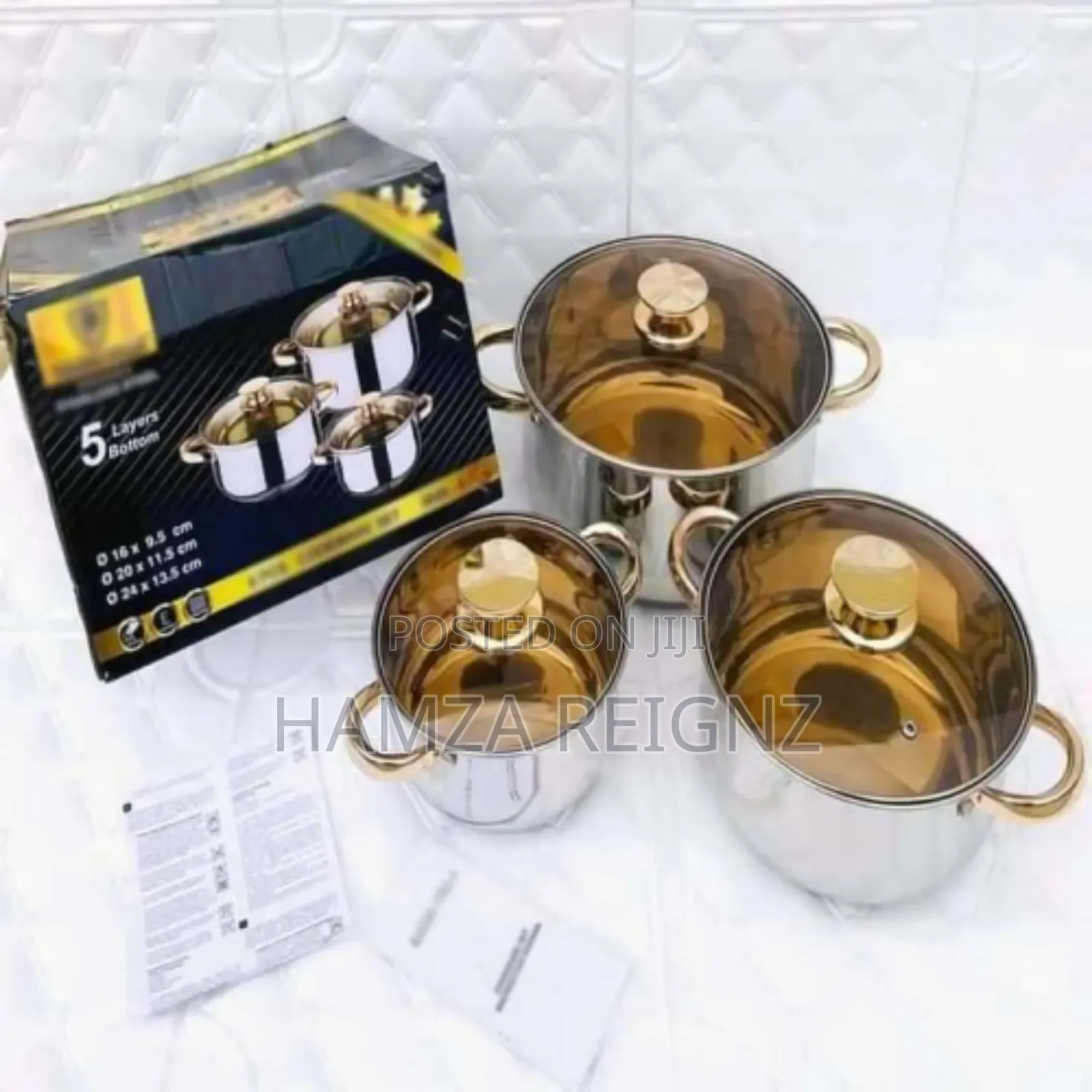 3pcs Set Stainless Steel 5-layer Bottom Soup Pot
