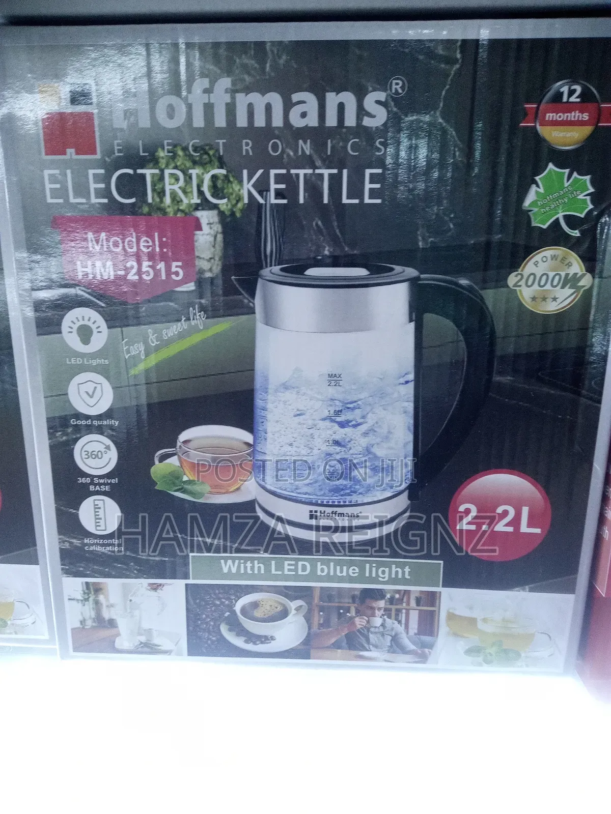 Hoffman 2.2l Glass Electric Kettle With Led Lights