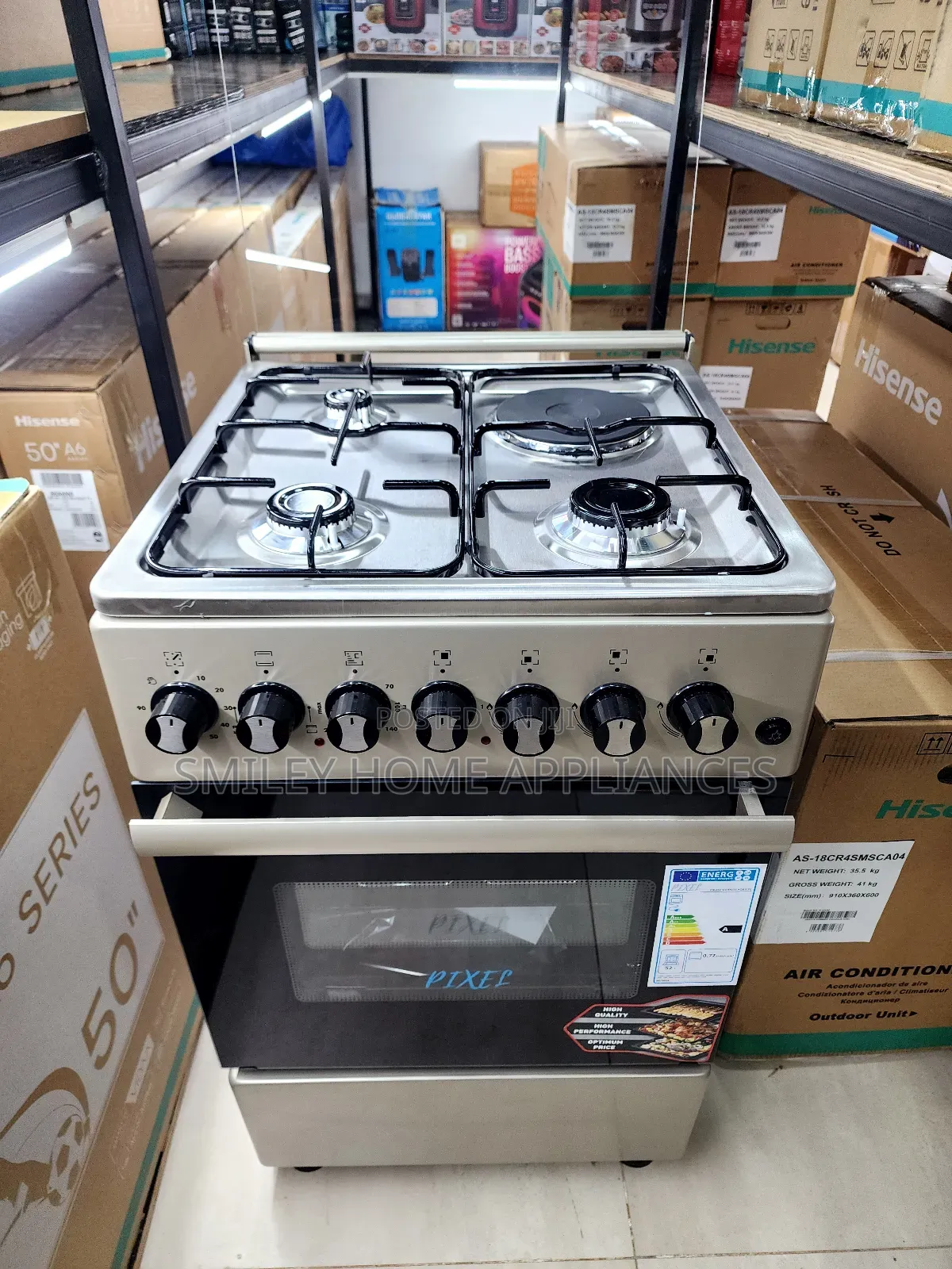 Pixels 50cm by 50cm (3+1) Gas Cooker Stainless Steel