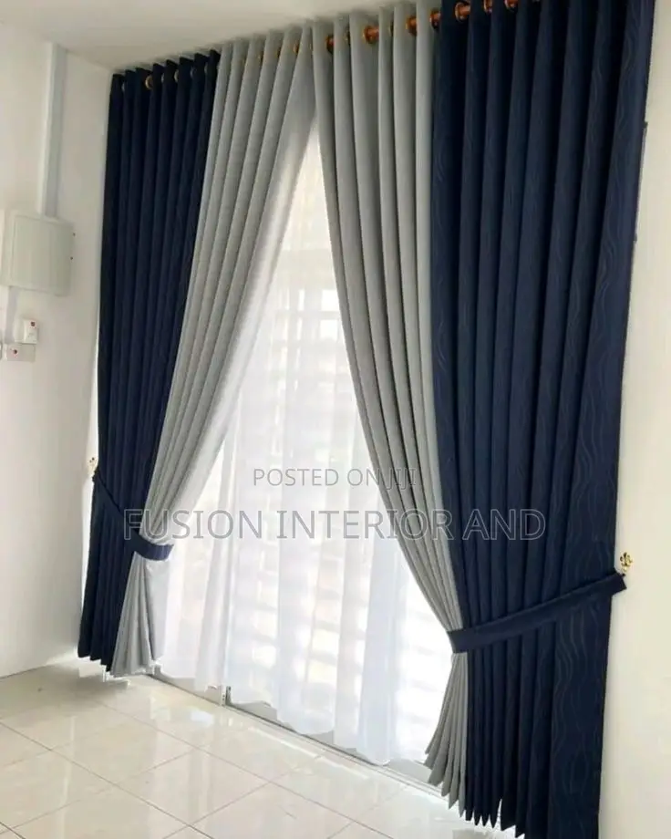 Blue Plain and Grey Plain Curtains