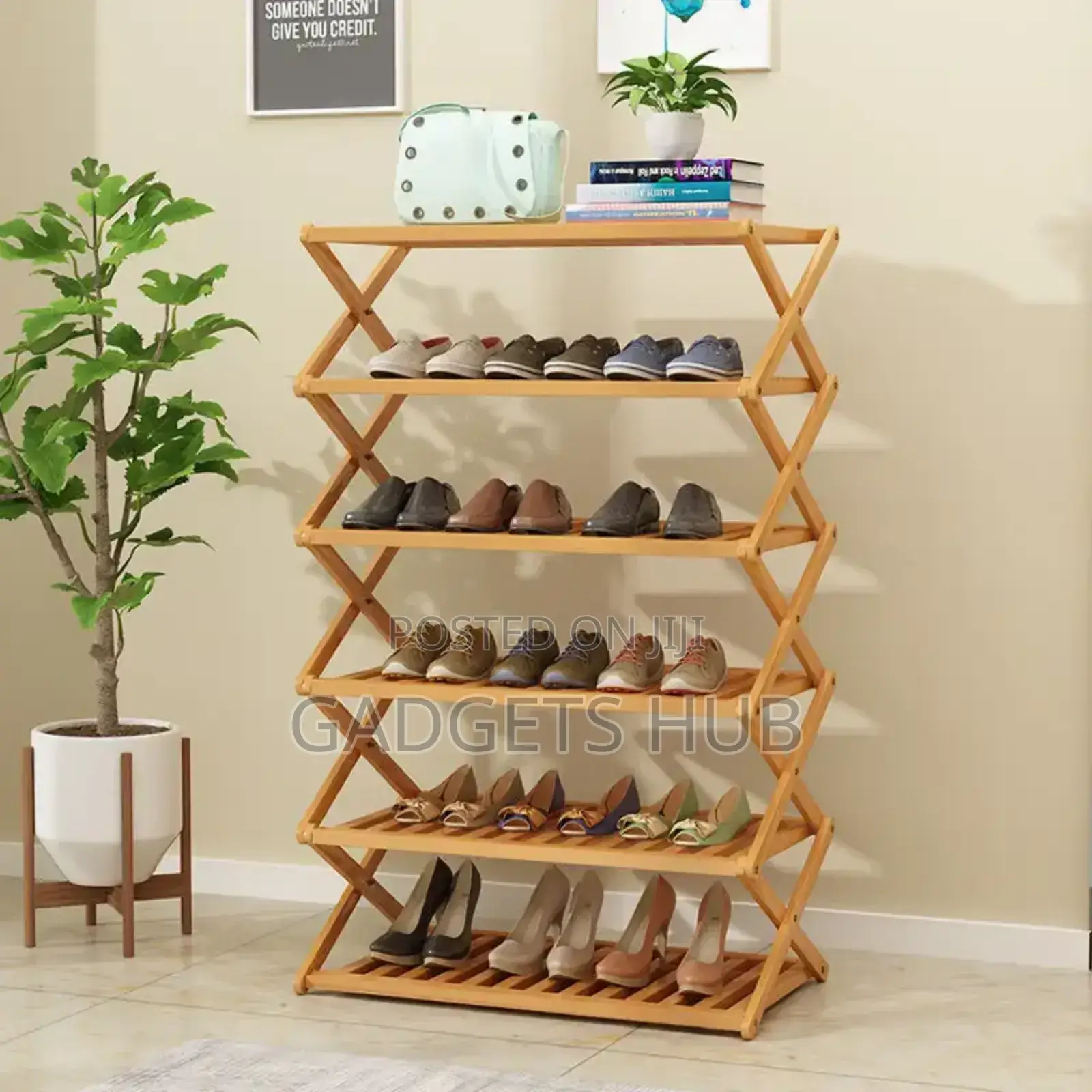 Easy to Install Folded Shelf Wooden Shoe Rack