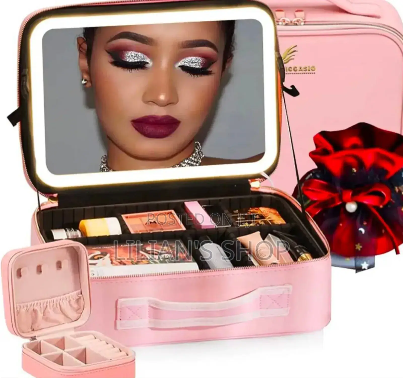 Travel Make Up Organiser Bag With Led Light Vanity Mirror