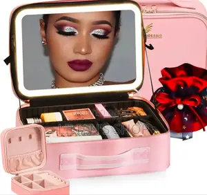 Travel Make Up Organiser Bag With Led Light Vanity Mirror