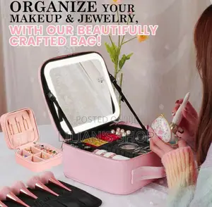 Travel Make Up Organiser Bag With Led Light Vanity Mirror