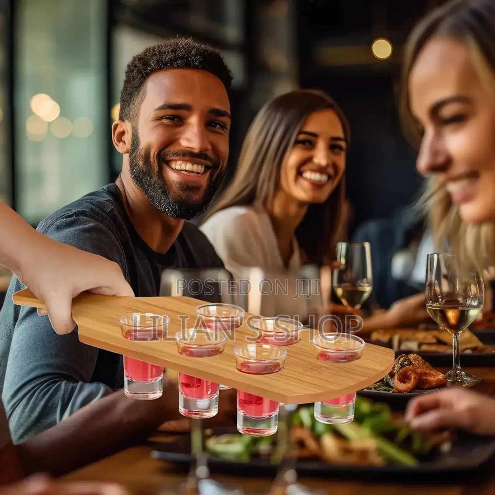 Bamboo Handles 6 Glasses Wine Shot Holder