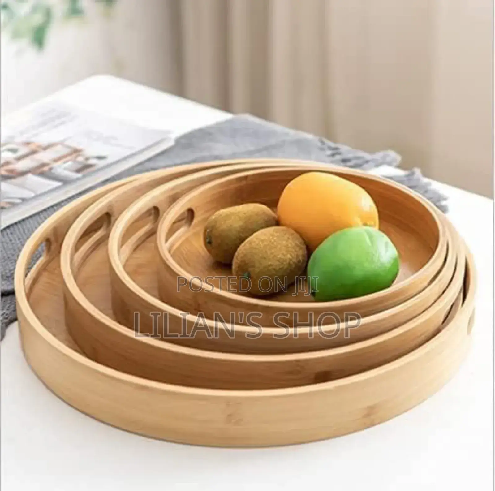Bamboo 4pcs Round Wooden Natural Serving Trays