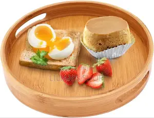 Bamboo 4pcs Round Wooden Natural Serving Trays
