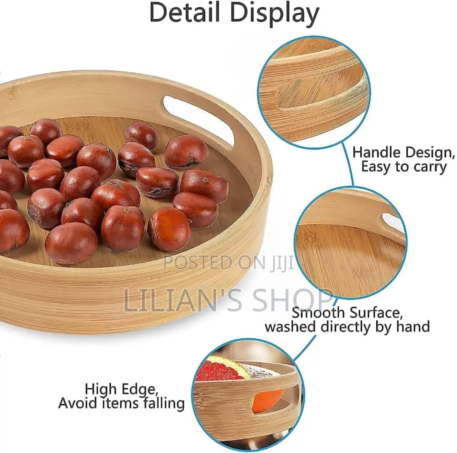 Bamboo 4pcs Round Wooden Natural Serving Trays