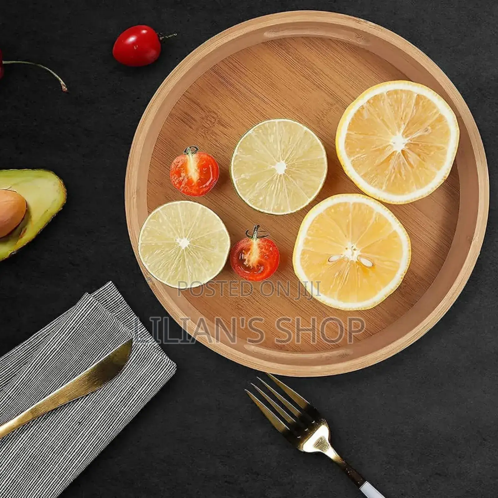 Bamboo 4pcs Round Wooden Natural Serving Trays