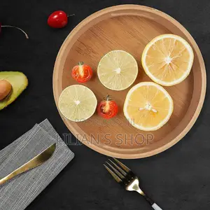 Bamboo 4pcs Round Wooden Natural Serving Trays