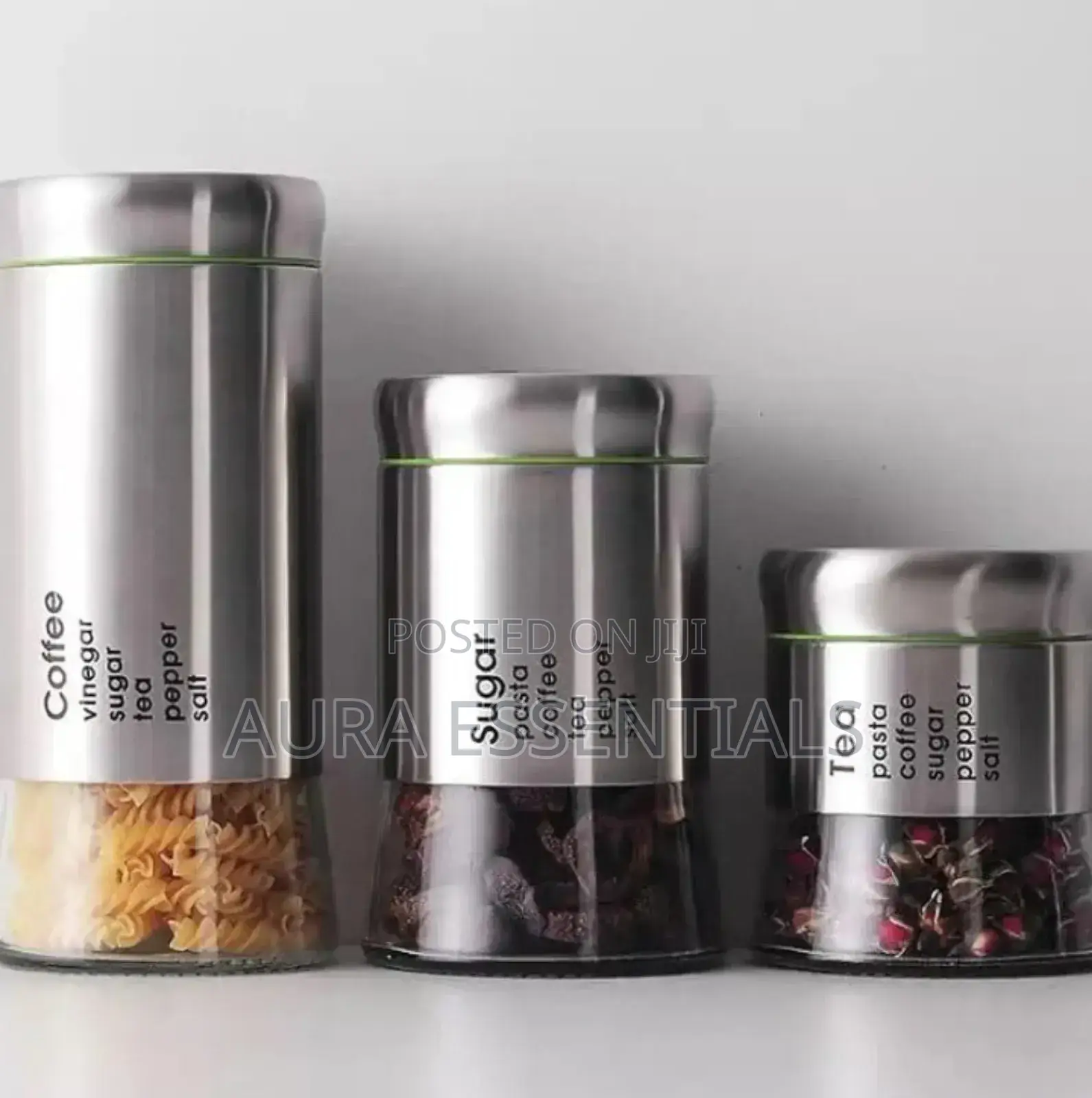 Spice Jars Set of 3, Metal Glass Salt Sugar Spice Jars