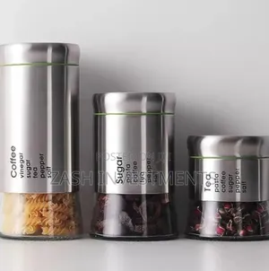 Photo - Spice Jars Set of 3, Metal Glass Salt Sugar Spice Jars