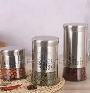 Spice Jars Set of 3, Metal Glass Salt Sugar Spice Jars