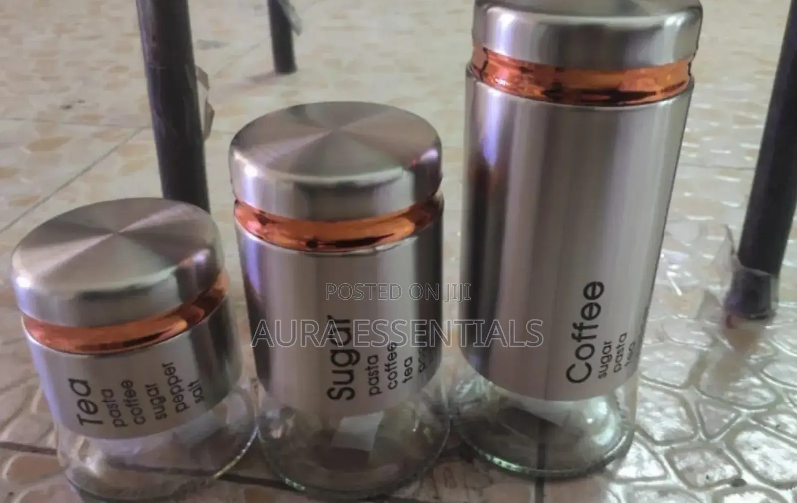 Spice Jars Set of 3, Metal Glass Salt Sugar Spice Jars