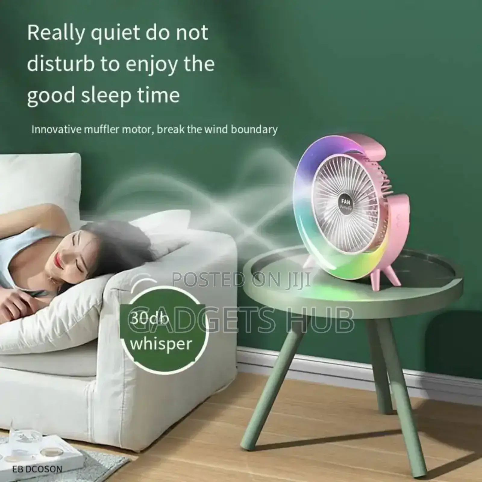 Rechargeable Cordless RGB Led Table Lamp Fan