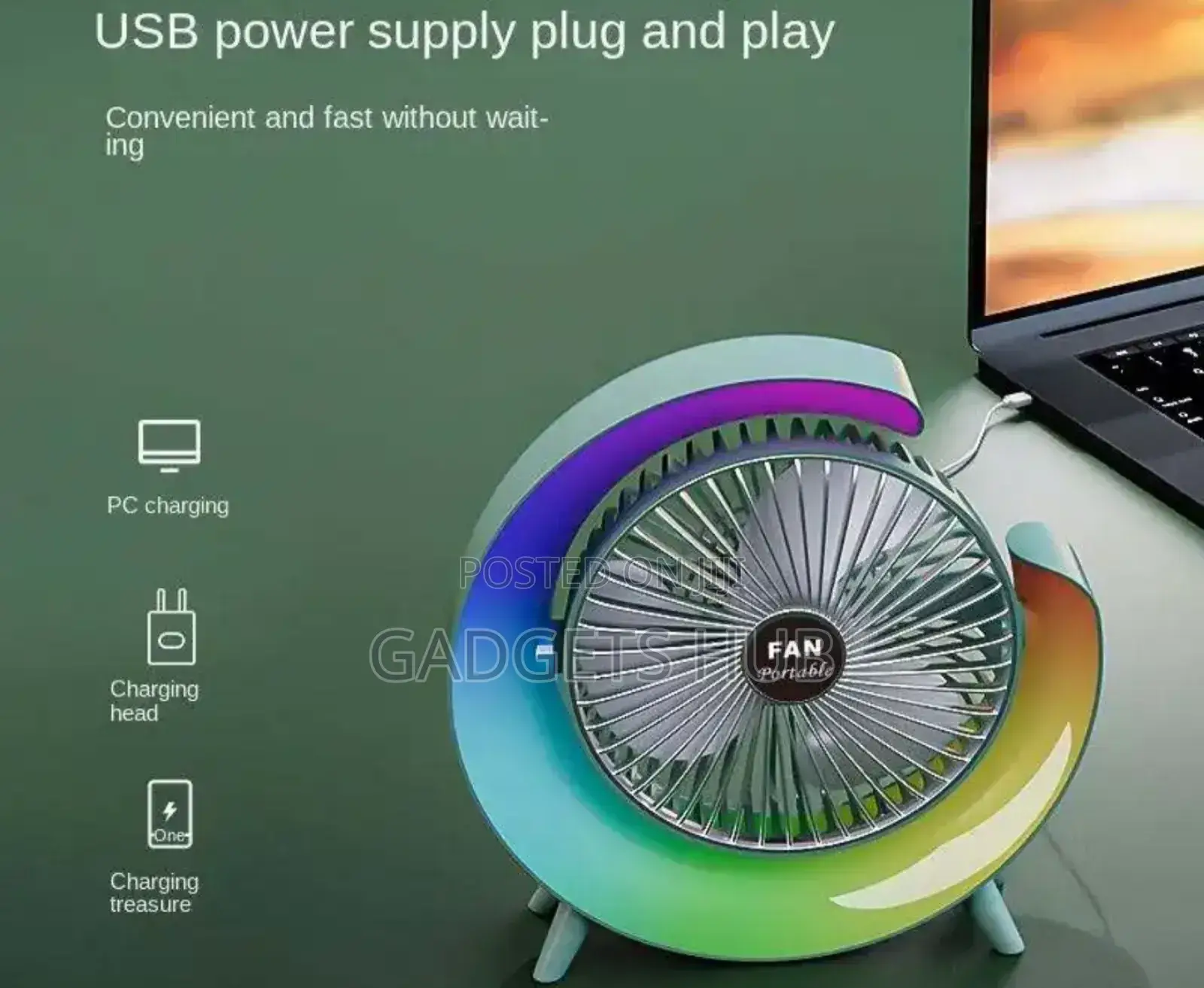 Rechargeable Cordless RGB Led Table Lamp Fan