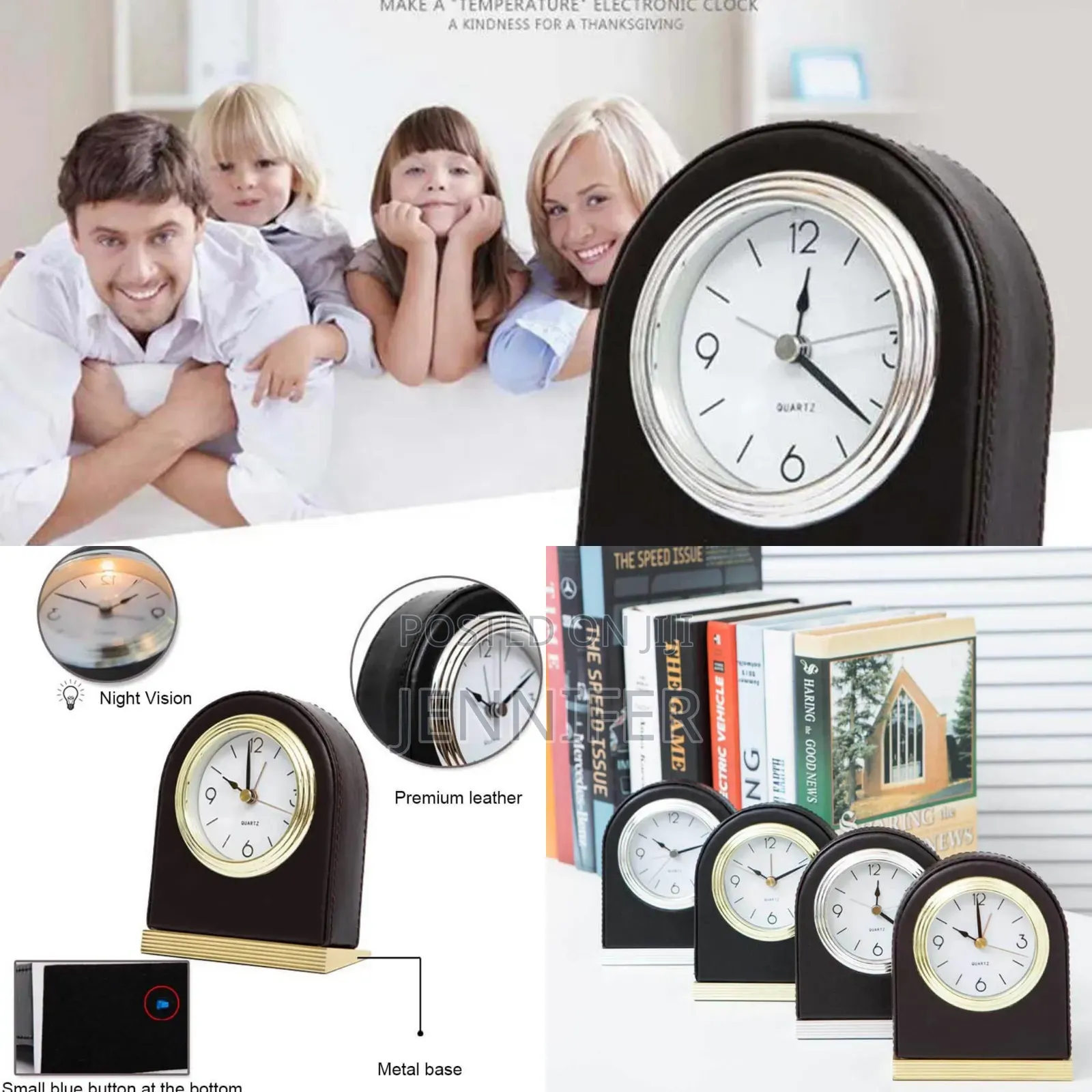 Table Desktop Mute Leather Alarm Clock
