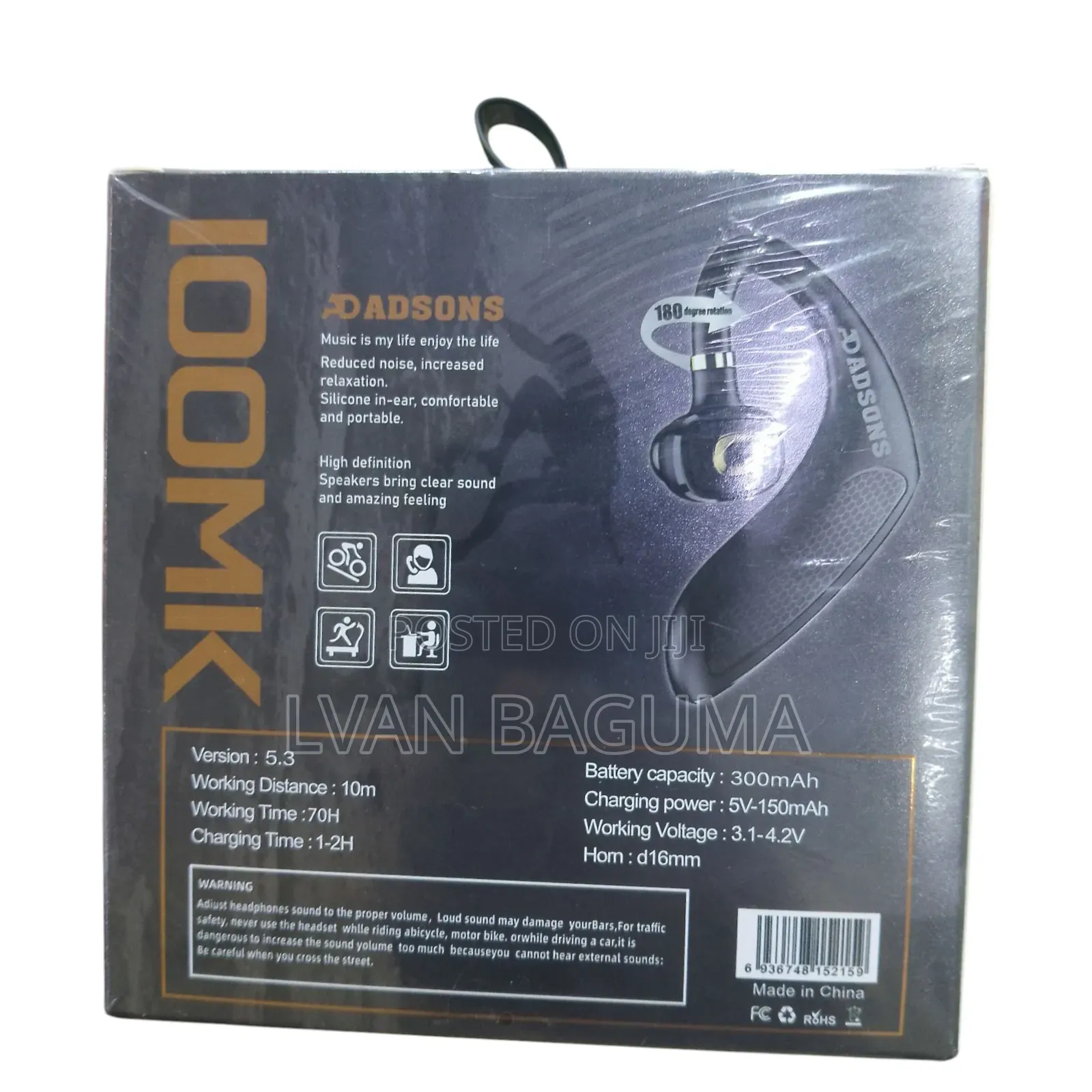 Adson 100mk Single Ear Hook Head Set - 70 HRS Music Time