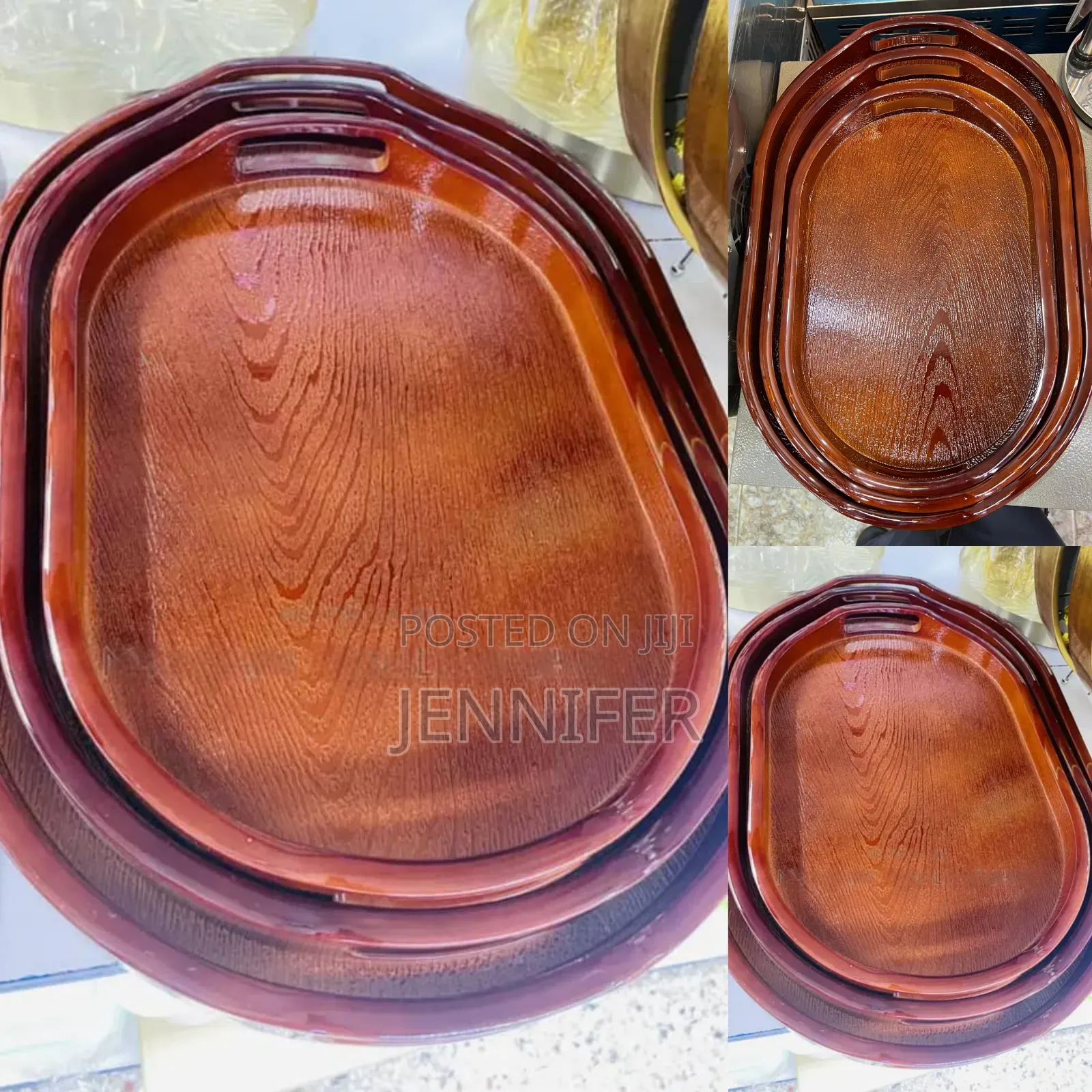 3pcs Oval-Shaped Bamboo Serving Trays