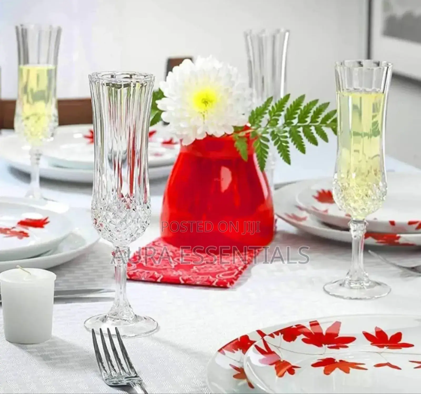 6pcs Crystal Clear Diamond Cut Champagne/Wine Glasses