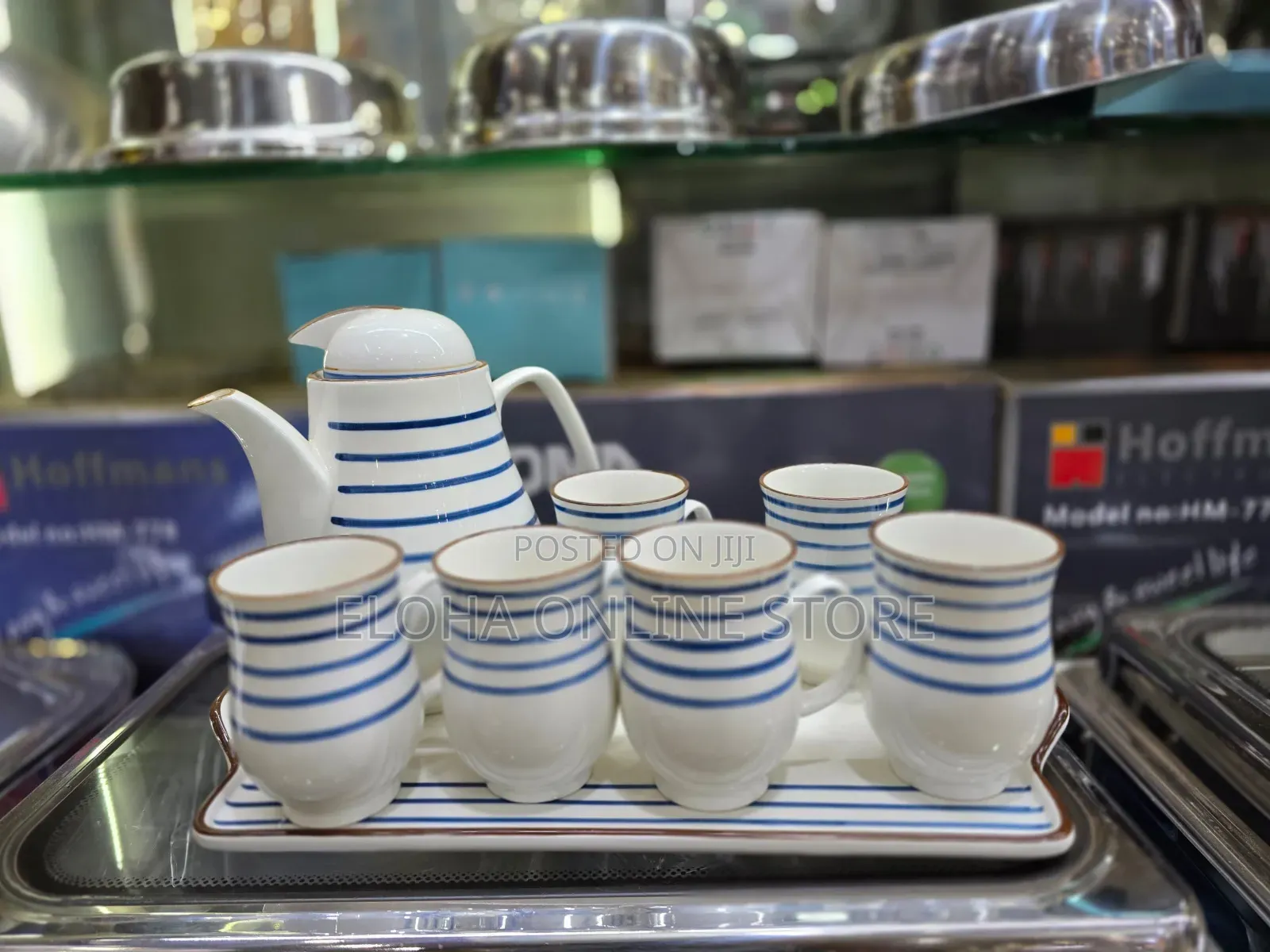 8pcs Blue Stripe Coffee Tea Set