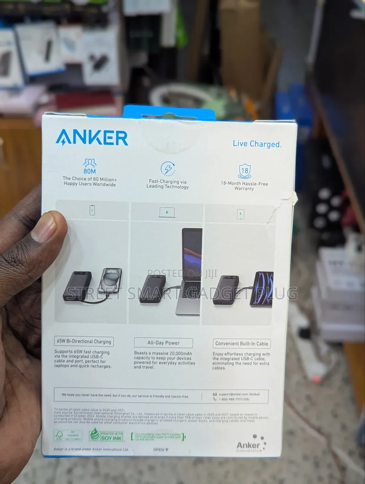 Anker 20000mah 65watts Two Way in Built Cable Power Bank