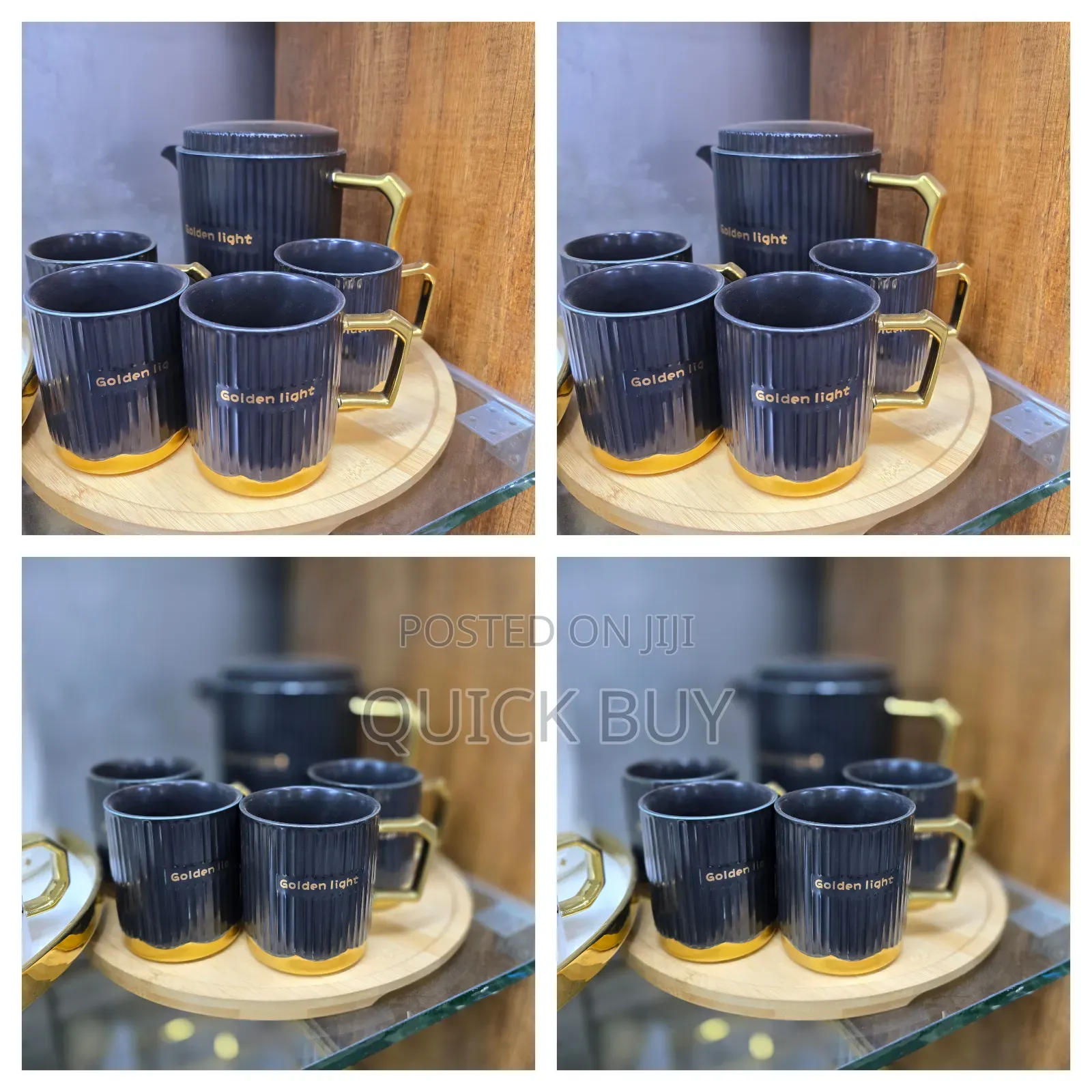 6pcs Golden-Light Black Ceramic Tea Set