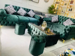 5 Seater With Glass Center Table and Puffs Available