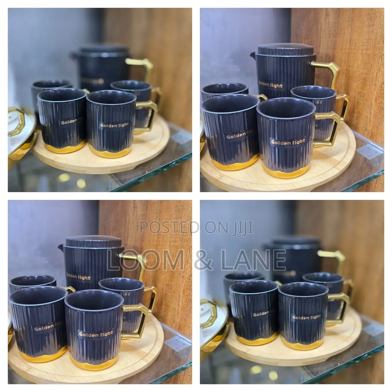 6pcs Golden-Light Black Ceramic Tea Set