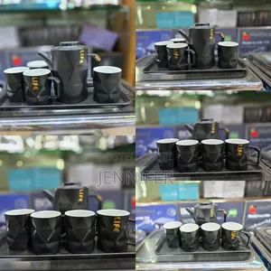 Ceramic Black Teapot Set With 4 Cups Tray