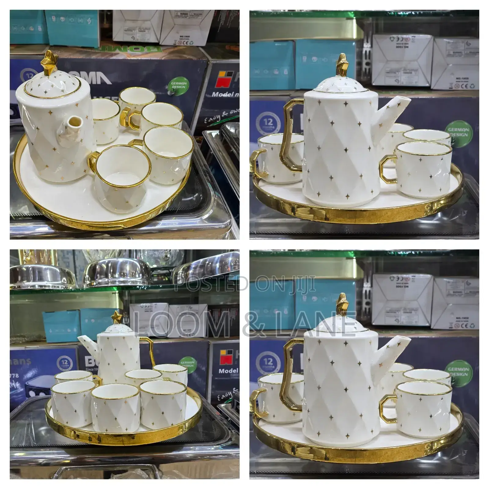 8pcs White Gold Star Coffee Tea Set