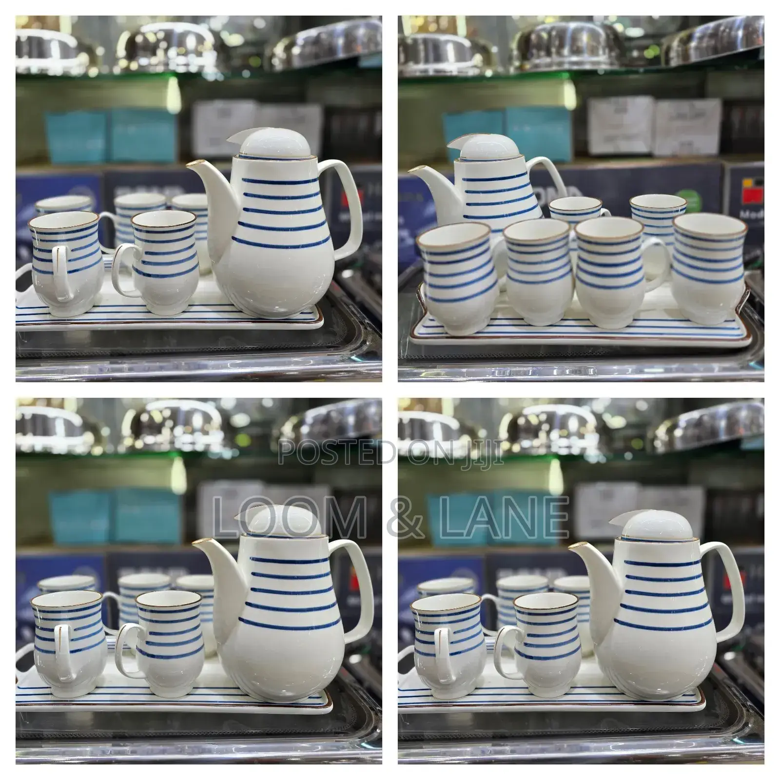 8pcs Blue Stripe Coffee Tea Set
