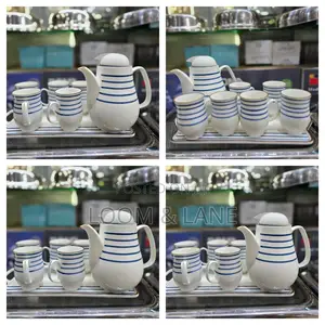 8pcs Blue Stripe Coffee Tea Set