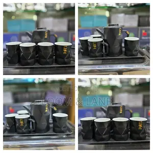 Ceramic Black Teapot Set With 4 Cups Tray