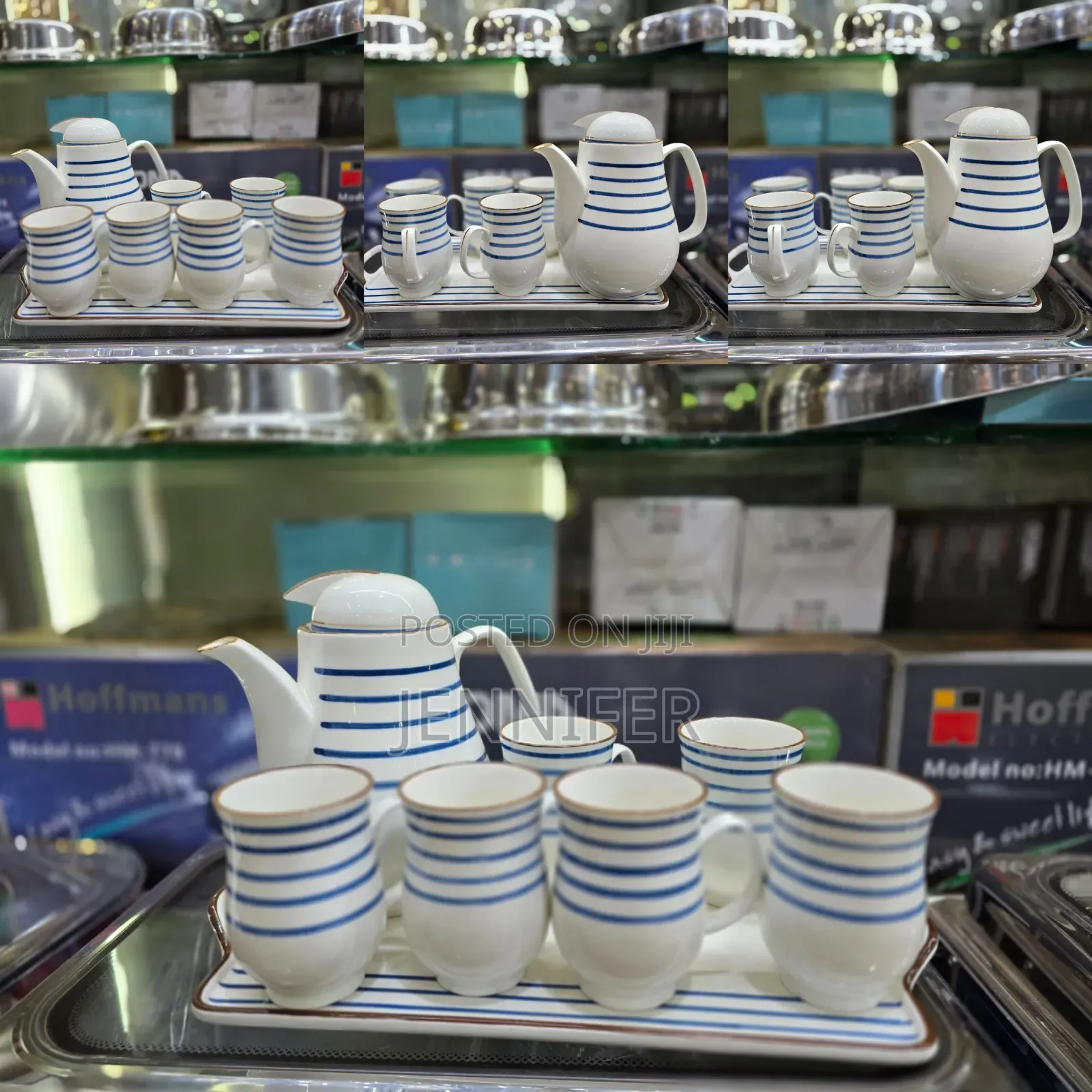 8pcs Blue Stripe Coffee Tea Set