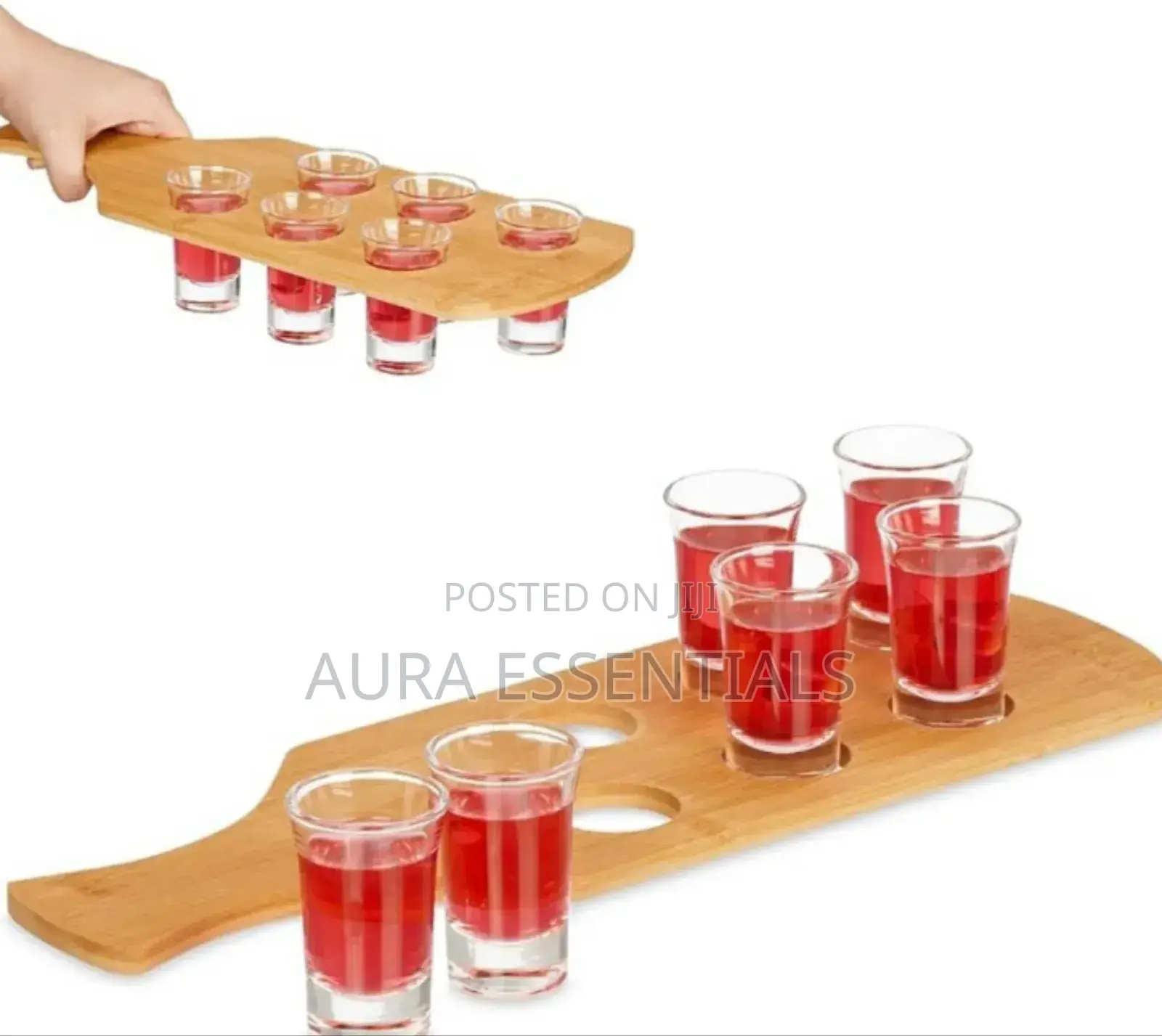 Bamboo Handles 6 Glasses Wine Shot Holder