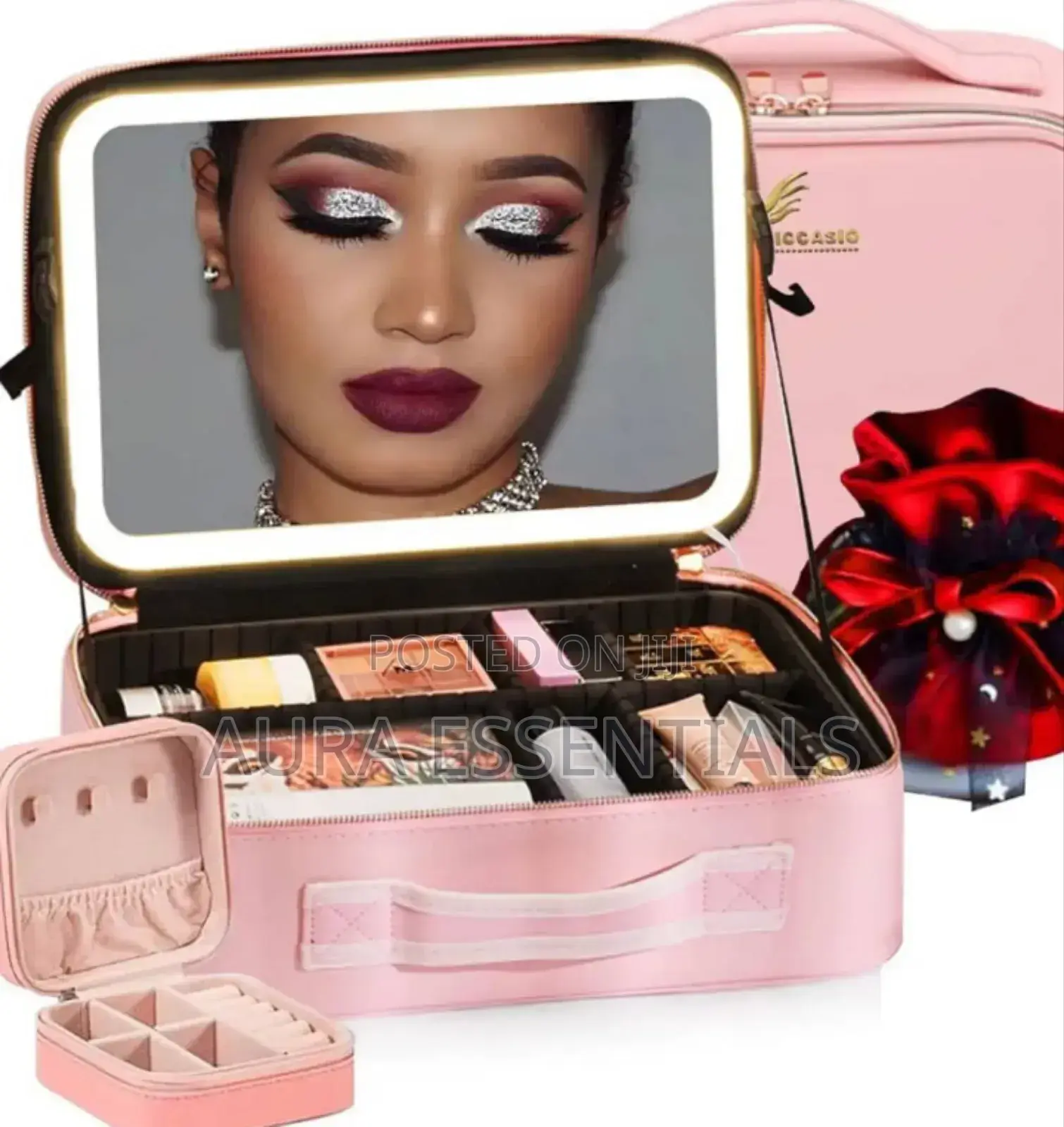 Travel Make Up Organiser Bag With Led Light Vanity Mirror